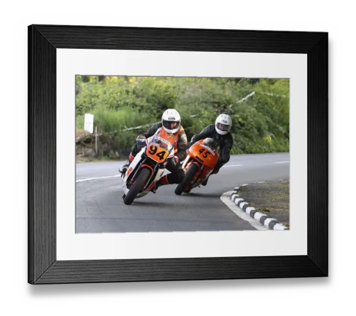 Framed Print : Gordon Clark (Yamaha) and Adrian Skaife (Honda) 2022 Pre TT Classic Framed Print : Gordon Clark (Yamaha) and Adrian Skaife (Honda) 2022 Pre TT Classic