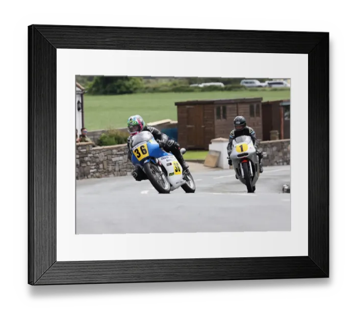 Framed Print : Jamie Coward (Craven Norton) and Alan Oversby (Ireland Honda) 2022 Pre TT Classic Framed Print : Jamie Coward (Craven Norton) and Alan Oversby (Ireland Honda) 2022 Pre TT Classic