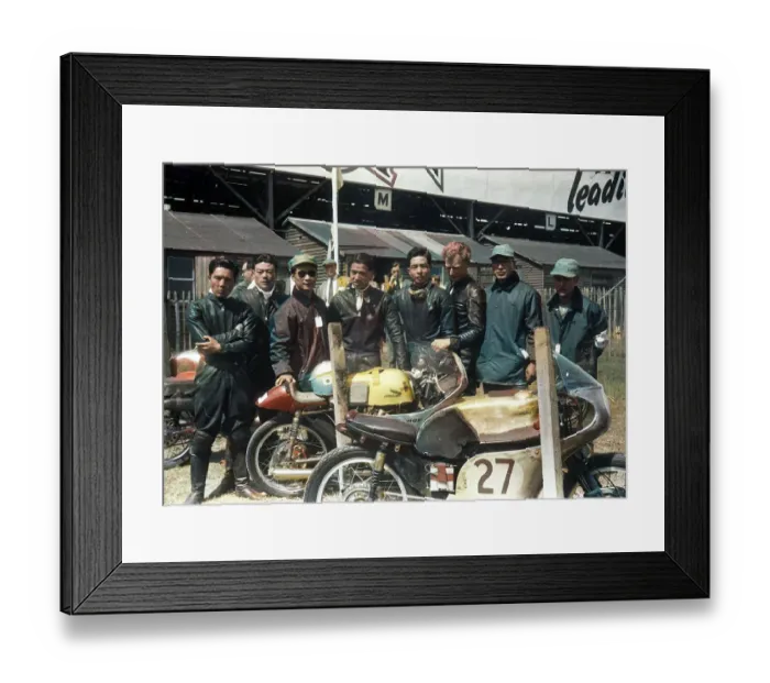 Framed Print : Honda team riders and mechanics at the 1959 Ultra lightweight TT Framed Print : Honda team riders and mechanics at the 1959 Ultra lightweight TT