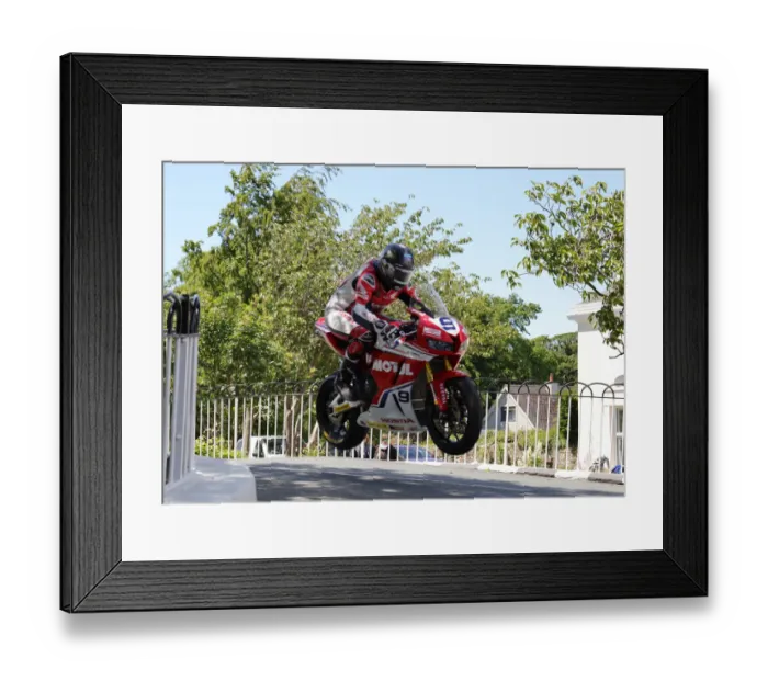 Framed Print : David Johnson (Honda) on Ballaugh Bridge 2019 Supersport TT Framed Print : David Johnson (Honda) on Ballaugh Bridge 2019 Supersport TT
