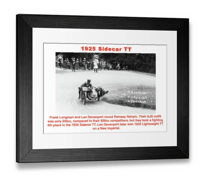 Framed Print : EX Frank Longman Leo Davenport AJS 1925 Sidecar TT Framed Print : EX Frank Longman Leo Davenport AJS 1925 Sidecar TT