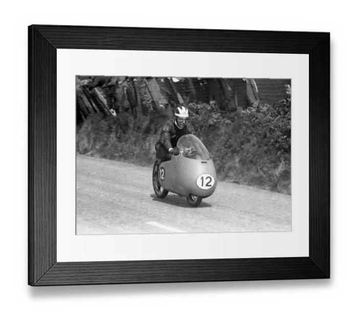Framed Print : Bill Lomas (Guzzi) at Cronk ny Mona, 1956 Junior TT Framed Print : Bill Lomas (Guzzi) at Cronk ny Mona, 1956 Junior TT
