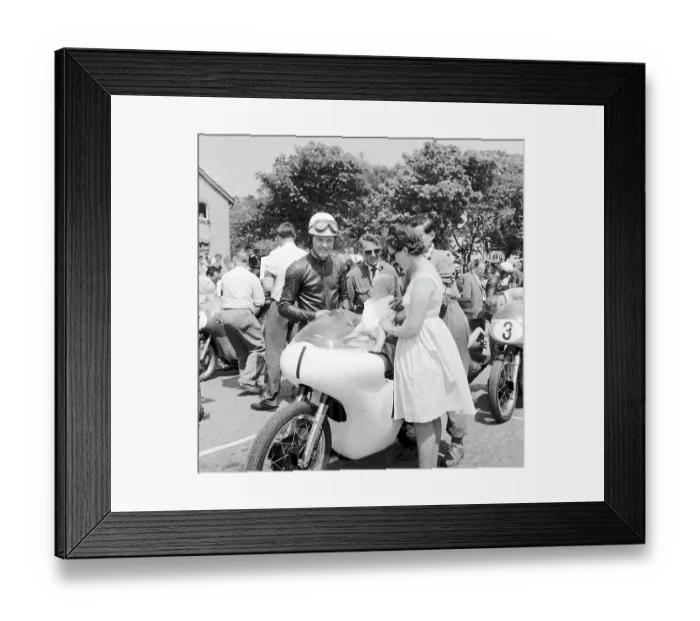 Framed Print : Ron Langston (Norton) preparing to start the 1962 Senior TT Framed Print : Ron Langston (Norton) preparing to start the 1962 Senior TT
