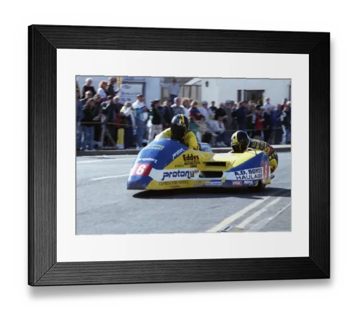 Framed Print : Rob Fisher & Mike Wynn leave Parliament Square: 1994 Sidecar Race A