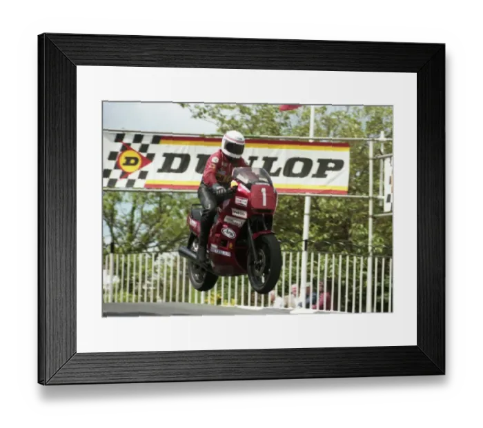 Framed Print : Geoff Johnson at Ballaugh Bridge: 1985 Production Race C Framed Print : Geoff Johnson at Ballaugh Bridge: 1985 Production Race C