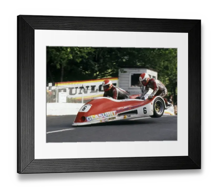 Framed Print : Derek Bayley flies Ballaugh Bridge: 1983 Sidecar TT Framed Print : Derek Bayley flies Ballaugh Bridge: 1983 Sidecar TT