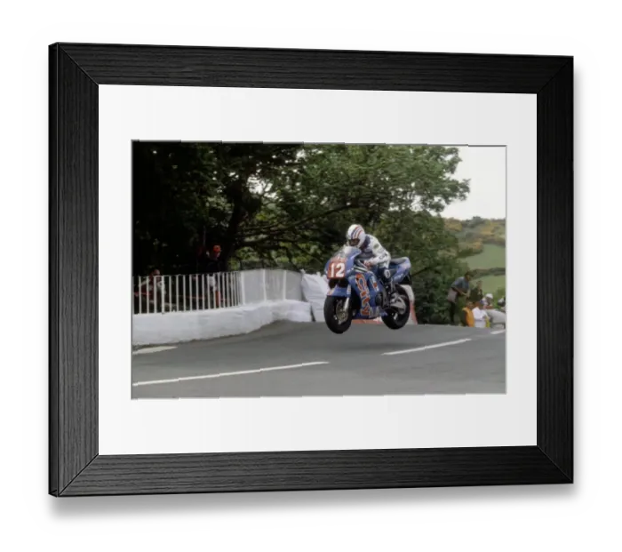 Framed Print : Phillip McCallen flies Ballaugh Bridge: 1996 Production TT Framed Print : Phillip McCallen flies Ballaugh Bridge: 1996 Production TT
