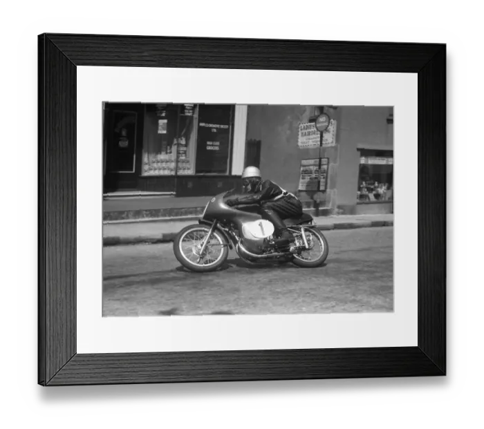 Framed Print : Stan Fairchild (Montesa) at the Manx Arms: 1958 Ultra Lightweight TT Framed Print : Stan Fairchild (Montesa) at the Manx Arms: 1958 Ultra Lightweight TT
