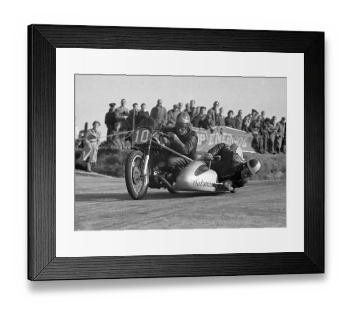 Framed Print : Hans Haldeman at Cronk ny Mona; 1954 Sidecar TT Framed Print : Hans Haldeman at Cronk ny Mona; 1954 Sidecar TT