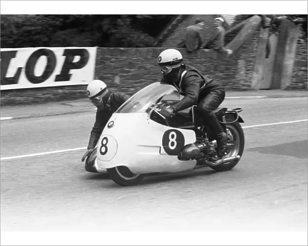 Alwyn Ritter and Edwin Blauth (BMW) at Braddan Bridge; 1960 Sidecar TT
