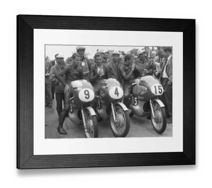 Framed Print : Degner, Anderson, Perris: Suzuki 1-2-3 1963 Ultra Lightweight TT