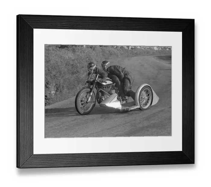 Framed Print : Don & Pat Overall (Norton) 1954 Sidecar TT practice Framed Print : Don & Pat Overall (Norton) 1954 Sidecar TT practice