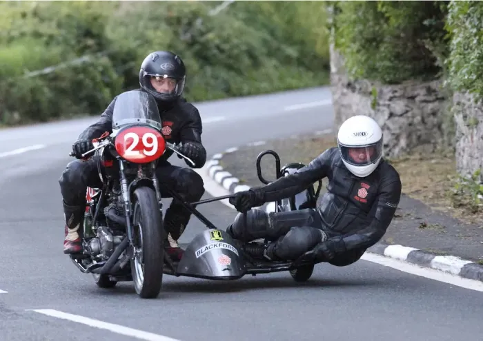 Framed Print : Adam Pope & John Christopher (Triumph) 2022 Pre TT Classic Framed Print : Adam Pope & John Christopher (Triumph) 2022 Pre TT Classic