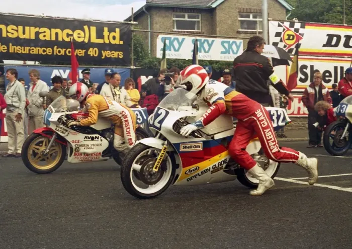 Framed Print : Alan Bud Jackson (Yamaha) and Carl Fogarty (Honda) 1987 Junior TT Framed Print : Alan Bud Jackson (Yamaha) and Carl Fogarty (Honda) 1987 Junior TT