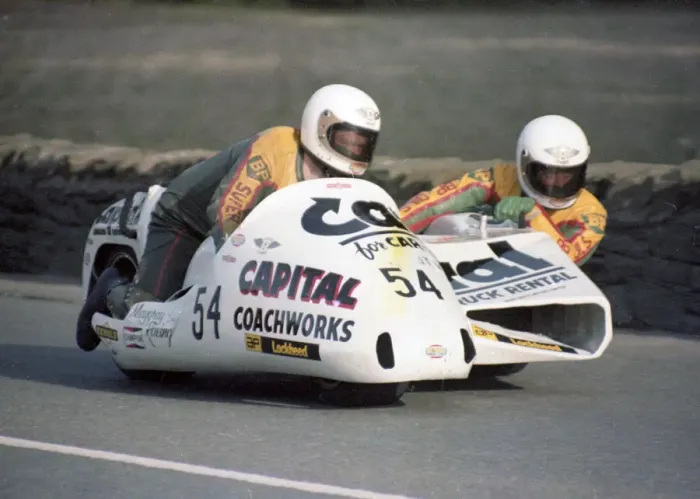 Framed Print : Alan May & Micky Gray (Capital Yamaha) 1983 Sidecar TT