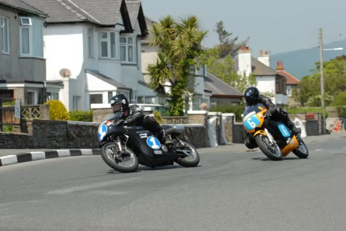 Framed Print : Alan Oversby (AJS) and Ken Davis (Honda) 2012 Pre TT Classic