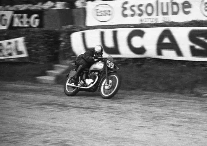 Framed Print : Alan Westfield (Triumph) 1950 Senior TT practice Framed Print : Alan Westfield (Triumph) 1950 Senior TT practice