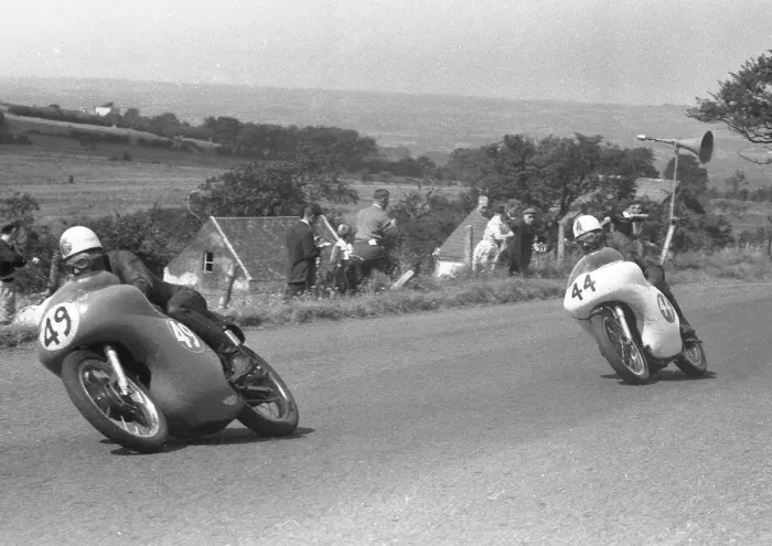 Framed Print : Alistair King (AJS) and Bob Brown (Norton) 1959 Junior Ulster Grand Prix Framed Print : Alistair King (AJS) and Bob Brown (Norton) 1959 Junior Ulster Grand Prix