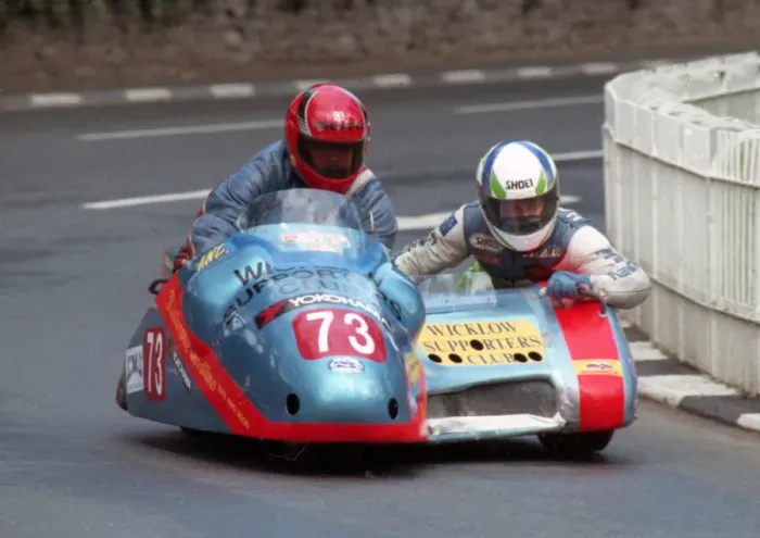 Framed Print : Andy Kinsella & Gary West (Baker Honda) 1996 Sidecar TT