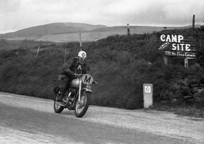 Framed Print : Angus Herbert (Triumph) Travelling Marshal 1956 TT Framed Print : Angus Herbert (Triumph) Travelling Marshal 1956 TT