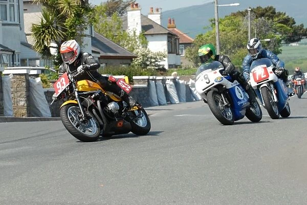Anthony Redmond (Honda) and Chris McGahan (Triumph) and Tony Rainford (Triumph) 2012 Pre TT Classic
