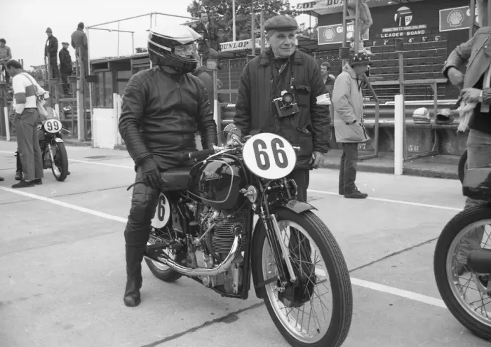 Framed Print : Bernard Guerin (Velocette) and Ralph Seymour 1988 Classic Parade Framed Print : Bernard Guerin (Velocette) and Ralph Seymour 1988 Classic Parade
