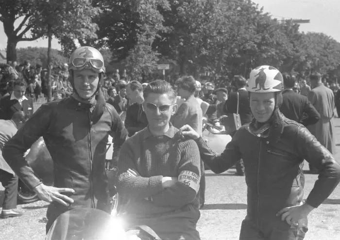 Framed Print : Bob Brown and Dick Thomson 1957 Senior TT Framed Print : Bob Brown and Dick Thomson 1957 Senior TT