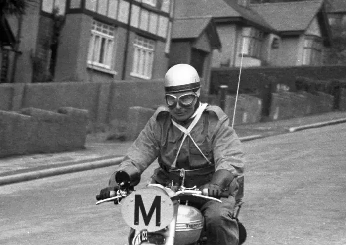 Framed Print : Bob Foster (Triumph Travelling Marshal) 1956 TT Framed Print : Bob Foster (Triumph Travelling Marshal) 1956 TT