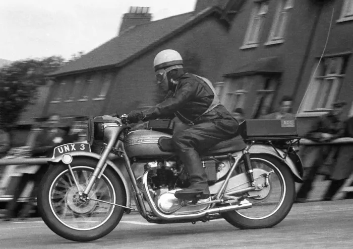 Framed Print : Bob Foster (Triumph) Travelling Marshall 1956 Senior TT Framed Print : Bob Foster (Triumph) Travelling Marshall 1956 Senior TT