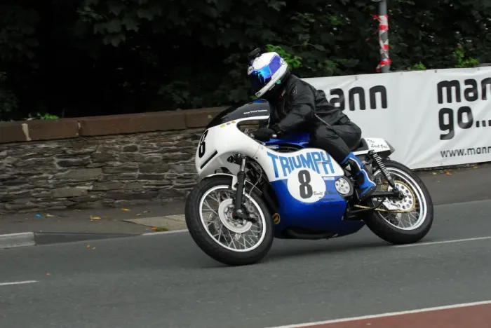 Framed Print : Brian Eastham (Triumph) 2013 Classic TT Parade Lap Framed Print : Brian Eastham (Triumph) 2013 Classic TT Parade Lap