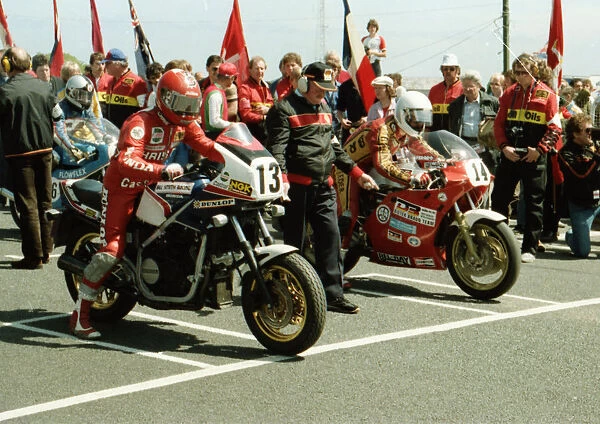Chris Guy (Honda) and Klaus Klein (Kawasaki) 1984 Formula One TT
