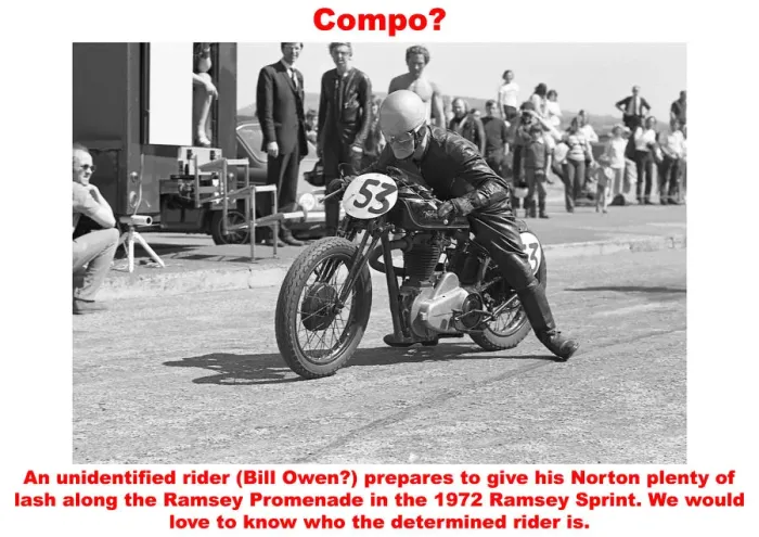 Framed Print : Compo?. An unidentified rider (Bill Owen?) peprare to give his Norton plenty Framed Print : Compo?. An unidentified rider (Bill Owen?) peprare to give his Norton plenty