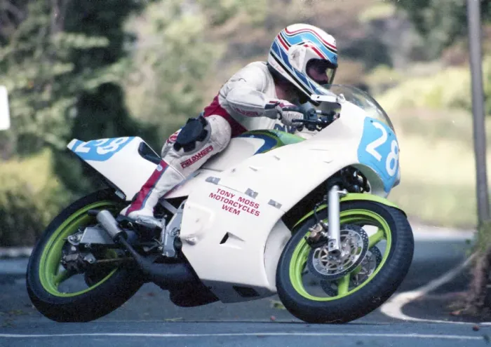 Framed Print : David Bowie (Kawasaki) 1990 Junior Manx Grand Prix