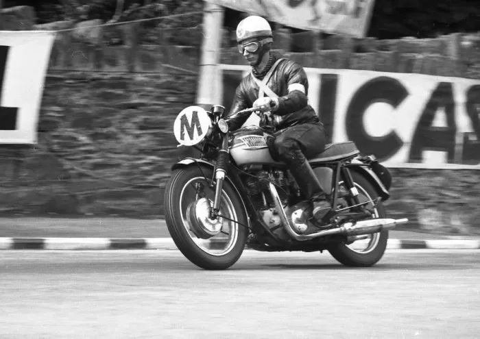 Framed Print : Dennis Craine (Triumph) Travelling marshal 1964 TT Framed Print : Dennis Craine (Triumph) Travelling marshal 1964 TT
