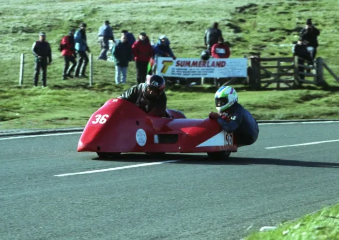 Framed Print : Dick Tapken & Steve Knowles (Jacobs Suzuki) 1994 Sidecar TT