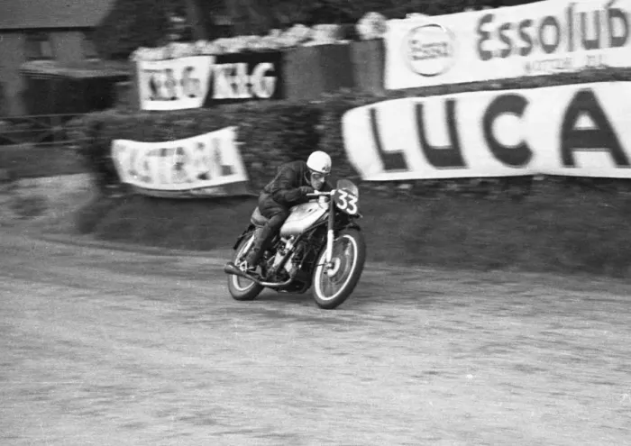 Framed Print : Bill Doran (AJS) 1950 Senior TT practice Framed Print : Bill Doran (AJS) 1950 Senior TT practice