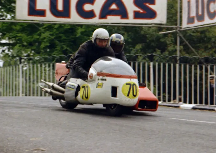 Framed Print : Eric Parkinson & Roger Osbourne (EP Crescent) 1974 750 Sidecar TT