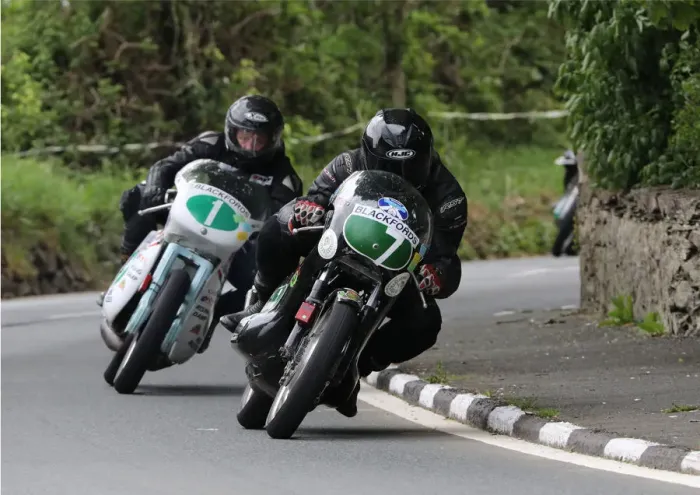 Framed Print : Ewan Hamilton (Suzuki, 7) and Mike Hose (Ariel) 2018 Pre-TT Classic Framed Print : Ewan Hamilton (Suzuki, 7) and Mike Hose (Ariel) 2018 Pre-TT Classic