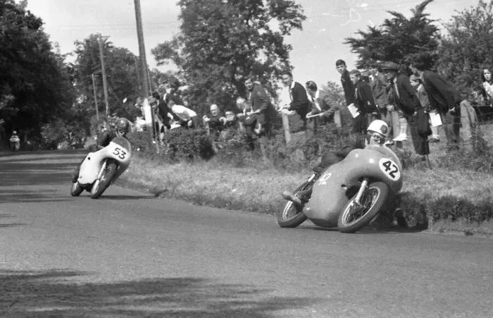 Framed Print : Geoff Duke (Norton) and Alan Shepherd (AJS) 1959 Junior Ulster Grand Prix Framed Print : Geoff Duke (Norton) and Alan Shepherd (AJS) 1959 Junior Ulster Grand Prix