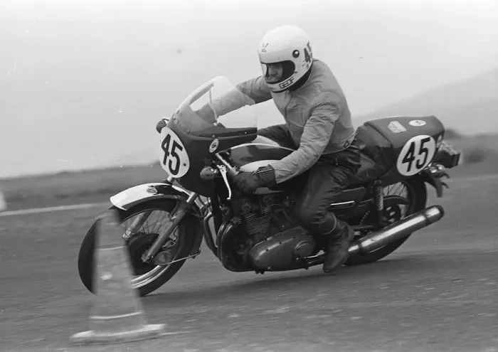 Framed Print : Geoff Staples (Triumph) 1979 Jurby Airfield Framed Print : Geoff Staples (Triumph) 1979 Jurby Airfield