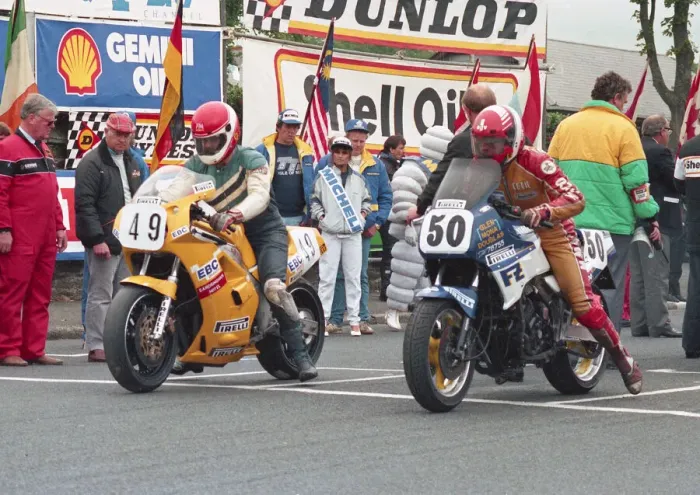 Framed Print : George Linder (Yamaha) and Eddie Roberts (Suzuki) 1988 Formula One TT Framed Print : George Linder (Yamaha) and Eddie Roberts (Suzuki) 1988 Formula One TT