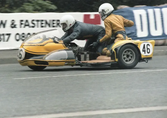 Framed Print : Gerry Flynn & Alan Blackhurst (GT Imp) 1979 Sidecar TT