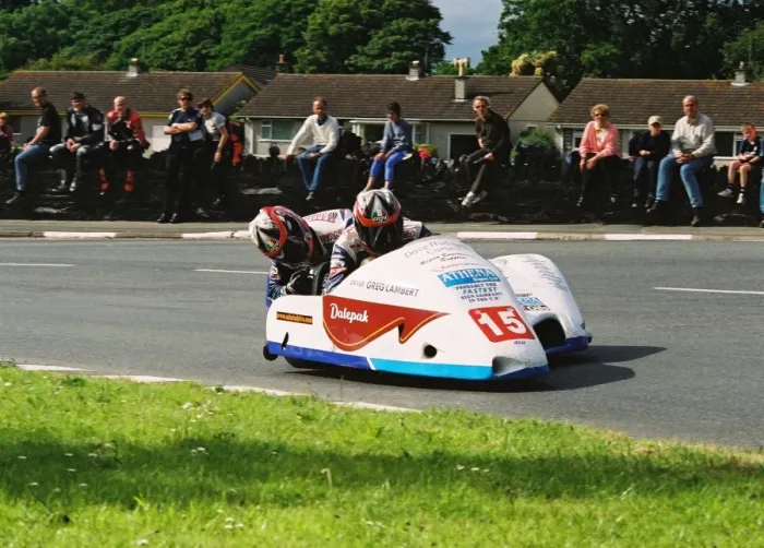Framed Print : Greg Lambert & Ivan Murray (DMR Lambert Honda) 2004 Sidecar TT