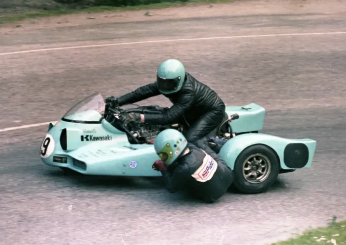 Framed Print : Bill Hall & Peter Minion (Russells Kawasaki) 1978 Sidecar TT