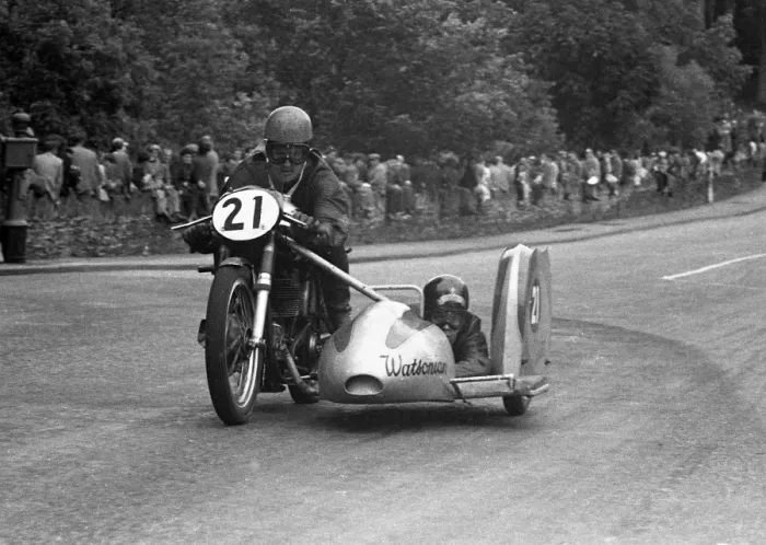 Framed Print : Jacques Drion & Inge Stolle Laforge (Norton Watsonian) 1954 Sidecar TT