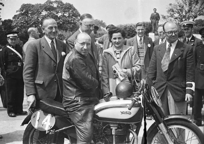 Framed Print : Joe Craig; Harold Daniell; Gilbert Smith: Steve Lancefield; Norton; 1949 Senior TT