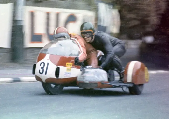 Framed Print : John Barker & Alex MacFadzean (Devimead BSA) 1972 750 Sidecar TT
