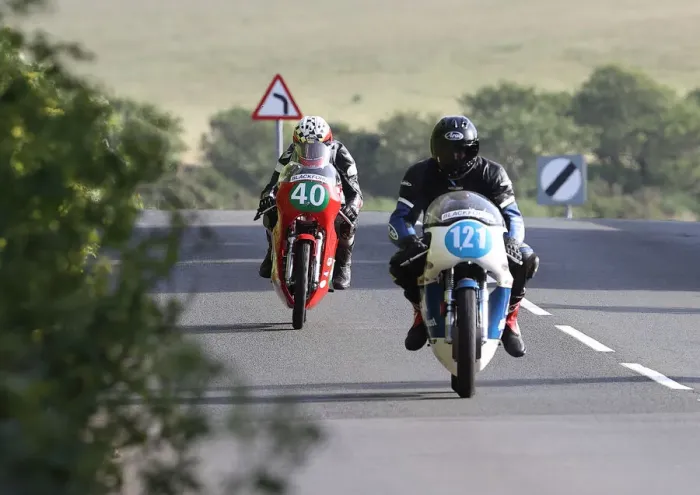 Framed Print : John Cliffe (Norton) and Barry Davidson (J+G Honda) 2022 Pre TT Classic Framed Print : John Cliffe (Norton) and Barry Davidson (J+G Honda) 2022 Pre TT Classic
