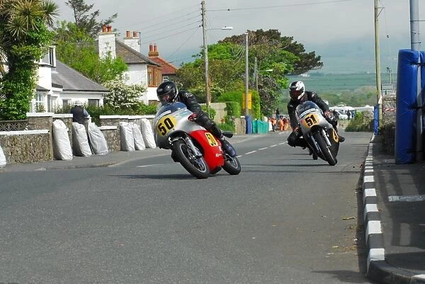 John A Jones (Matchless G50) leads Keith Shannon (Seeley) 2014 Pre TT Classic