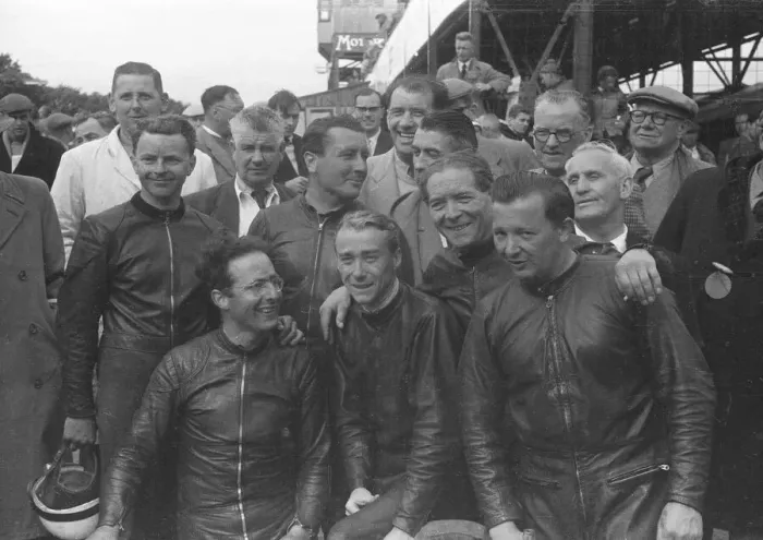 Framed Print : Jules Galliker, Florian Camathias, Fritz Hillebrand, Hans Strauss, Walter Schneider 1957 Sidecar TT
